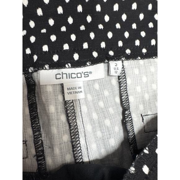 Chico's Black White Polka Dot Pull‎ On Cropped Pants Womens Stretch Size 12 - Picture 4 of 6